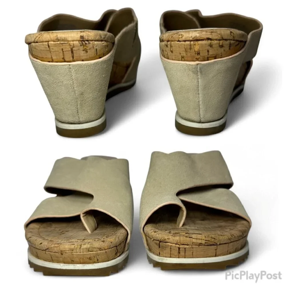 DONALD PLINER Women's Sisu Wedge Suede Sandal, Beige, US 7.5, NWOB